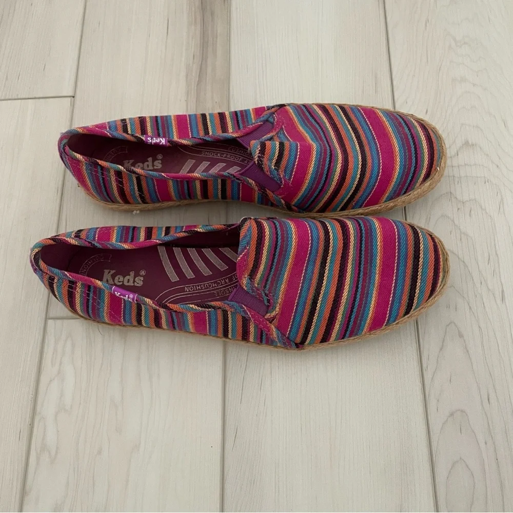 Keds Multi Color Stripe Espadrille Flats Moccasins Shoes